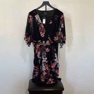 Black Floral Wrap Dress